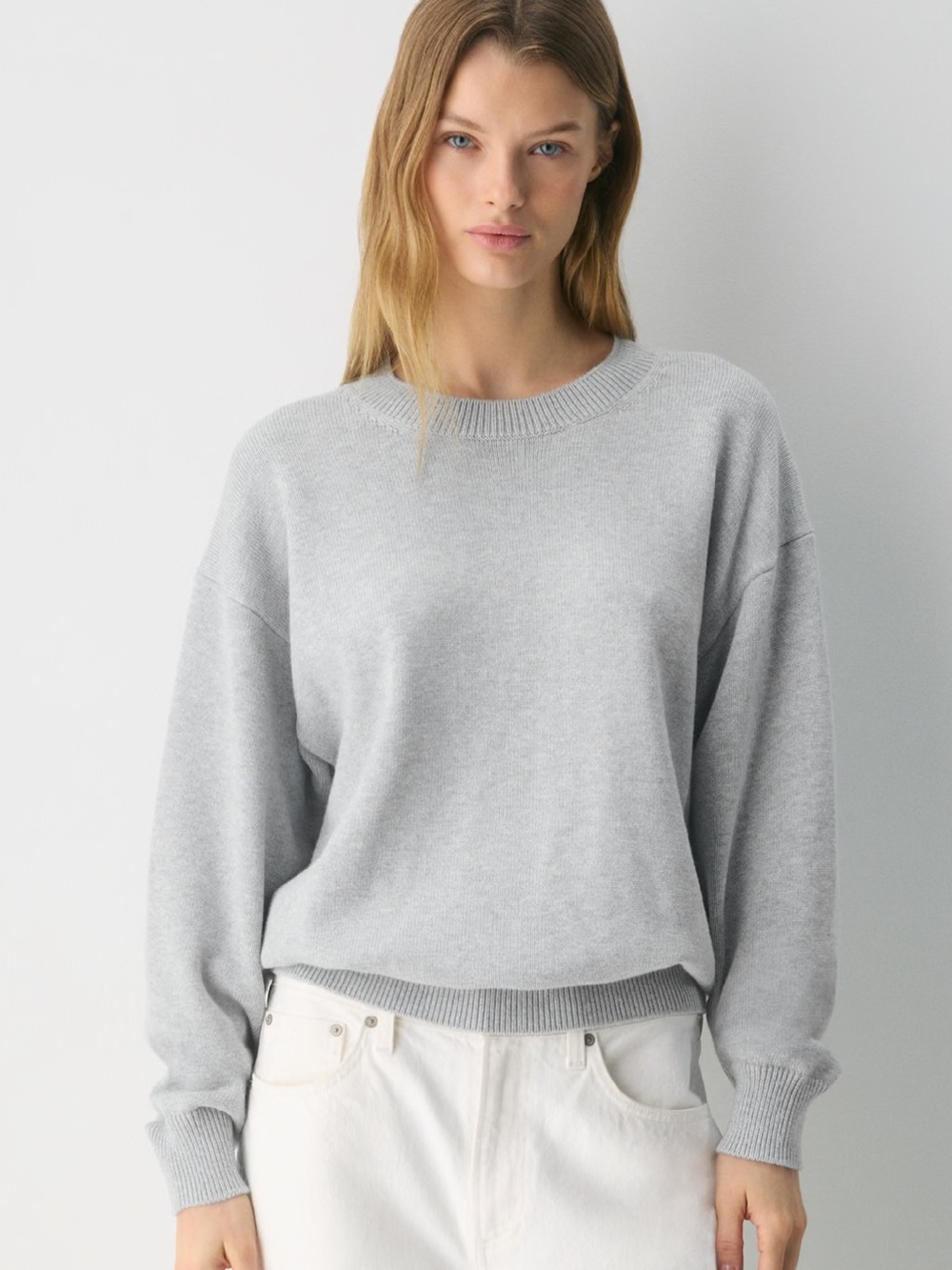 Aritzia Wilfred Cotton Charm Isabelle Sweater Heather Chrome Grey Medium NWT